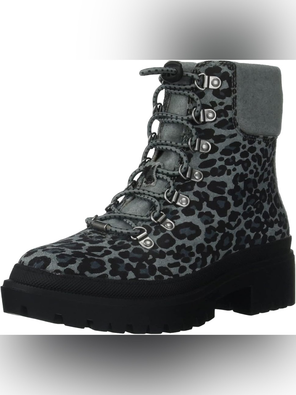Like new! Lucky Brand Eavan gray leopard lace up leather combat boots size 7.5